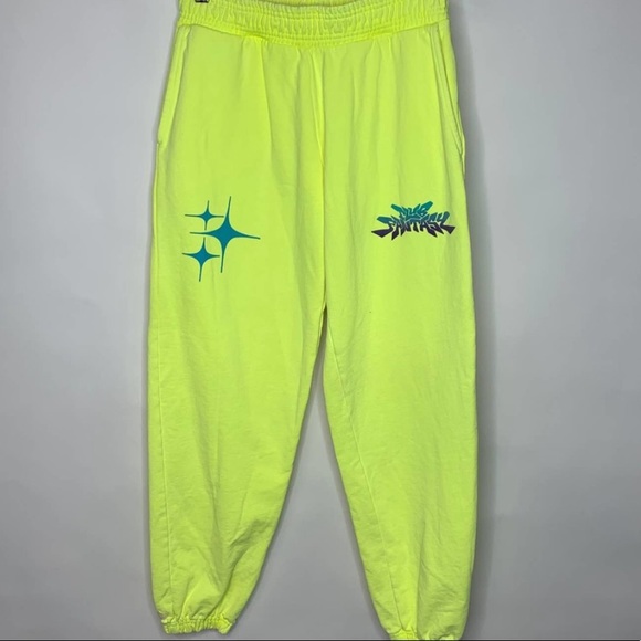 Club Fantasy Pants - 🔥🔥CLUB FANTASY NEON YELLOW STARLIGHT SWEATPANTS RAVE STREETWEAR XS NWT🔥🔥